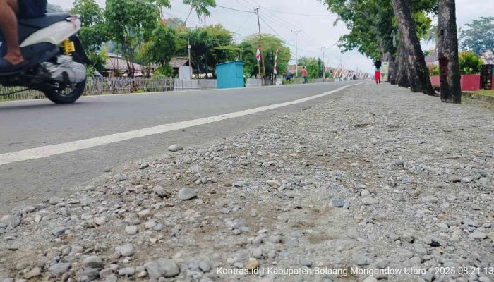 Proyek Rabat Beton Bahu Jalan Milik BPJN Sulut di Bolmut Diduga Asal Jadi