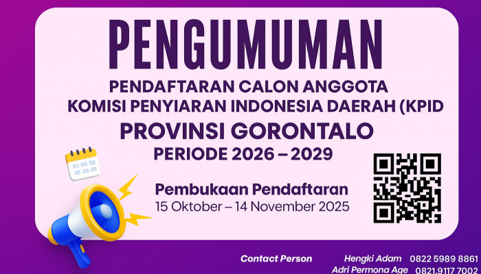 Difasilitasi DPRD Provinsi Gorontalo, Pendaftaran Calon Anggota KPID 2026–2029 Resmi Dibuka